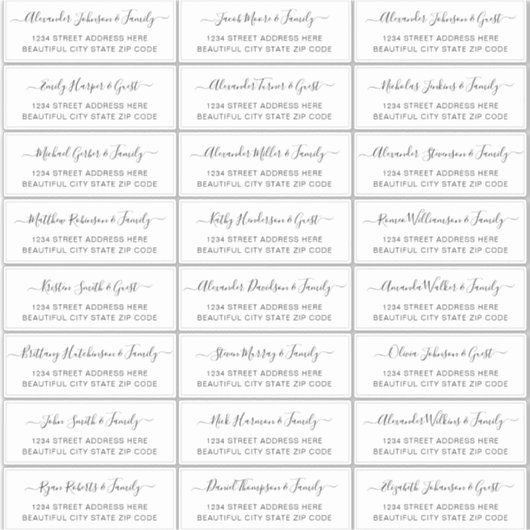 Elegantes Script Black White Wedding Guest Address Aufkleber (Vorderseite)