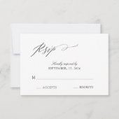 Elegantes Script Black & White Wedding RSVP Karte (Vorderseite)