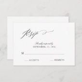 Elegantes Script Black & White Wedding RSVP Karte (Vorne/Hinten)