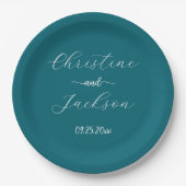 Elegantes Script Blue Aquamarin Wedding Pappteller (Vorderseite)