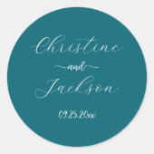 Elegantes Script Blue Aquamarin Wedding Runder Aufkleber (Vorderseite)