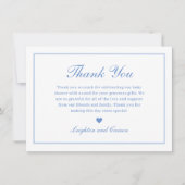 Elegantes Script Blue Baby Shower Dankeskarte (Vorderseite)