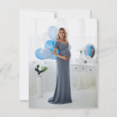 Elegantes Script Blue Boy Baby Shower Foto Dankeskarte (Rückseite)