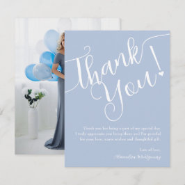 Elegantes Script Blue Boy Baby Shower Foto Dankeskarte