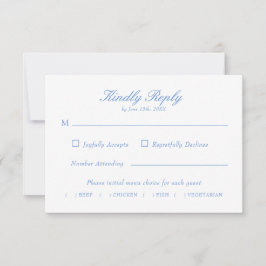 Elegantes Script Blue Floral Geometric Wedding RSVP Karte