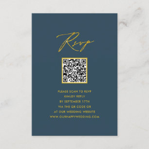 Elegantes Script Blue Minimalistisch QR Wedding RS Begleitkarte