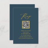 Elegantes Script Blue Minimalistisch QR Wedding RS RSVP Karte (Vorne/Hinten)
