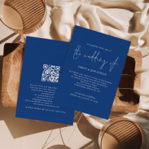 Elegantes Script Blue QR Code Hochzeit