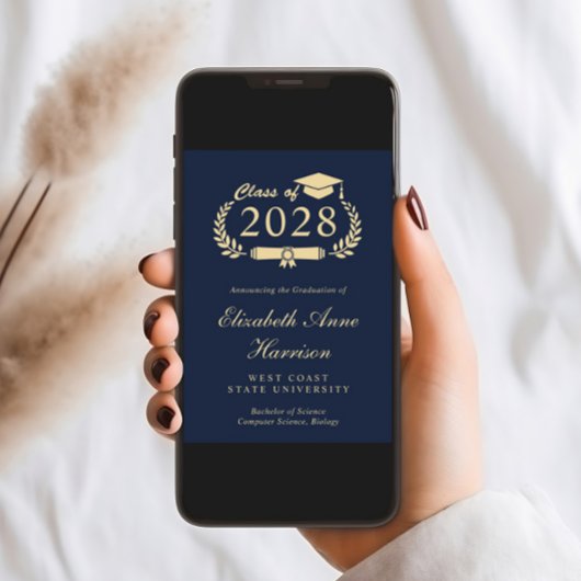 Elegantes Script Blue Uni-Abschluss Party Einladung