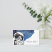 Elegantes Script Blue Watercolor Foto Beruflich Visitenkarte (Stehend Vorderseite)