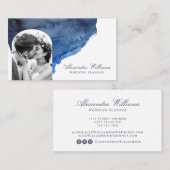 Elegantes Script Blue Watercolor Foto Beruflich Visitenkarte (Vorne/Hinten)