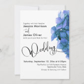 Elegantes Script Blue Watercolor Hydrangea Wedding Einladung (Vorderseite)