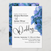 Elegantes Script Blue Watercolor Hydrangea Wedding Einladung (Vorne/Hinten)