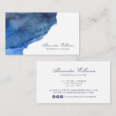 Elegantes Script Blue Watercolor Modernes Beruflic Visitenkarte (Vorne/Hinten)