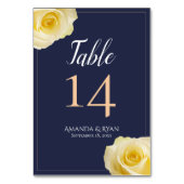 Elegantes Script Blue Yellow Rose Floral Wedding Tischnummer (Vorderseite)