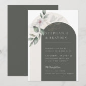 Elegantes Script Blumengrün-Hochzeit Einladung (Vorne/Hinten)