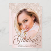 Elegantes Script Blush Glitzer Foto 2025 Abschluss Ankündigung (Vorne/Hinten)