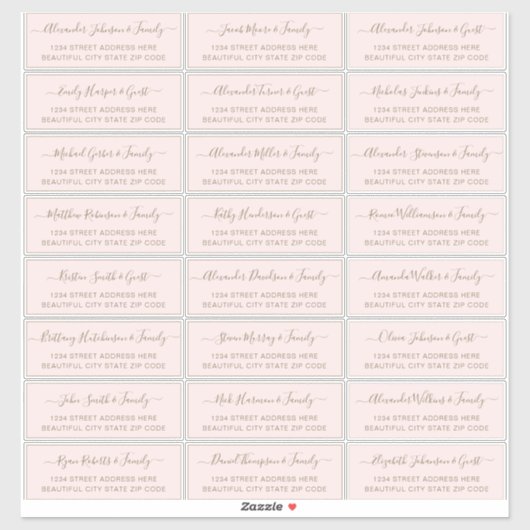 Elegantes Script Blush Gold Wedding Guest Address Aufkleber (Blatt)