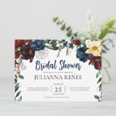 Elegantes Script Blush Navy Floral Brautparty Einladung (Stehend Vorderseite)