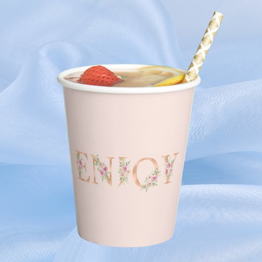 Elegantes Script Blush Pink Roses Brautparty Pappbecher