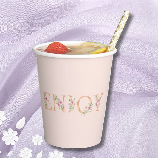 Elegantes Script Blush Pink Roses Brautparty Pappbecher