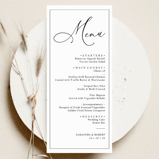 Elegantes Script Blush Simple Wedding Dinner Menu Menükarte