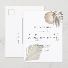 Elegantes Script Boho Pampas Grass Save the Date Einladungspostkarte
