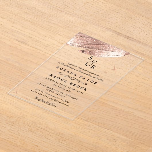 Elegantes Script Boho Simple Monogram Modern Weddi Acryleinladungen (Ablage )