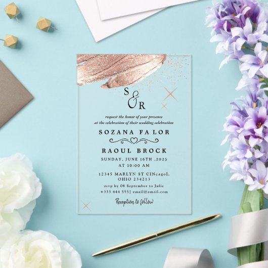 Elegantes Script Boho Simple Monogram Modern Weddi Acryleinladungen (In Situ (Hochzeit))