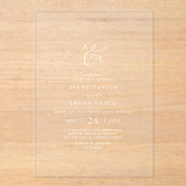 Elegantes Script Boho White Monogram Modern Weddin Acryleinladungen (Vorderseite)