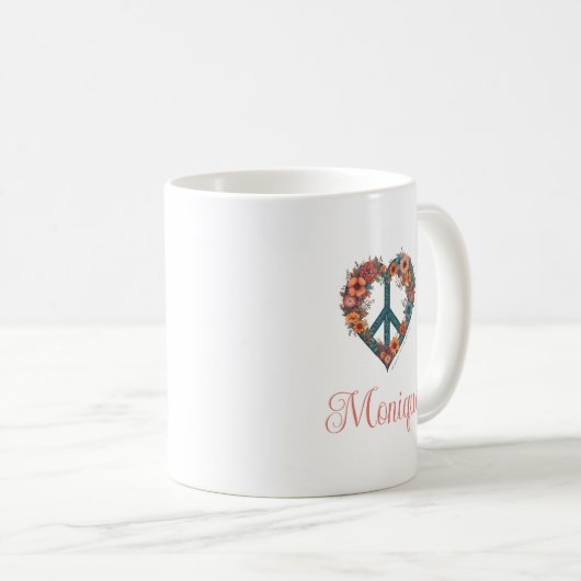 Elegantes Script Boho Wild Blume Peace Kaffeetasse (VorderseiteRechts)