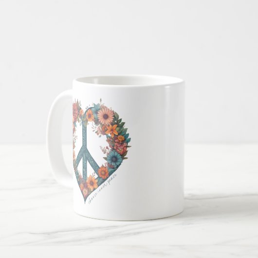 Elegantes Script Boho Wild Blume Peace Kaffeetasse (Vorderseite Links)