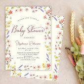 Elegantes Script Boho Wildblume Girl Baby Shower Einladung