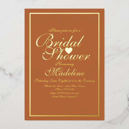 Elegantes Script Border Heart Brautparty Foil Inv Folieneinladung (Vorderseite)