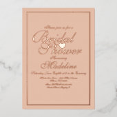 Elegantes Script Border Heart Brautparty Folieneinladung (Vorderseite)
