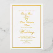Elegantes Script Border Heart Wedding Pressed Folieneinladung (Vorderseite)