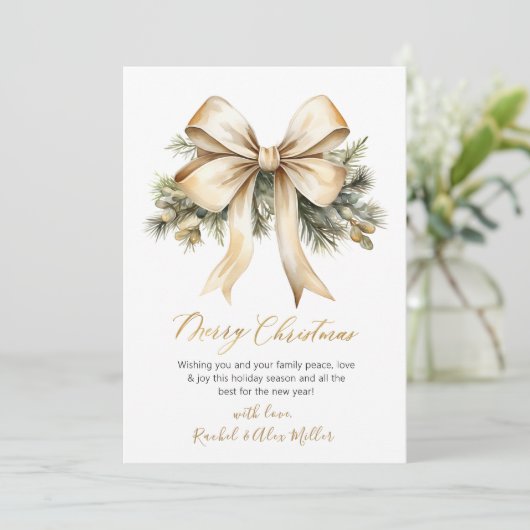 Elegantes Script Botanical Bow Weihnachten außerha (Stehend Vorderseite)