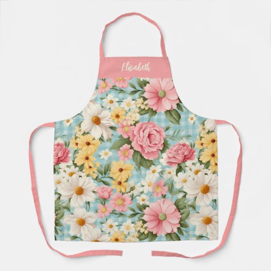 Elegantes Script Botanical Floral Schürze (Vorderseite)