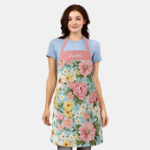 Elegantes Script Botanical Floral Schürze (Getragen)