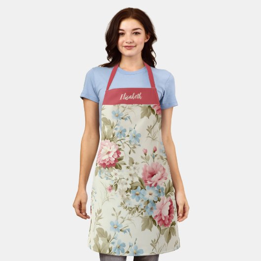 Elegantes Script Botanical Floral Schürze (Getragen)