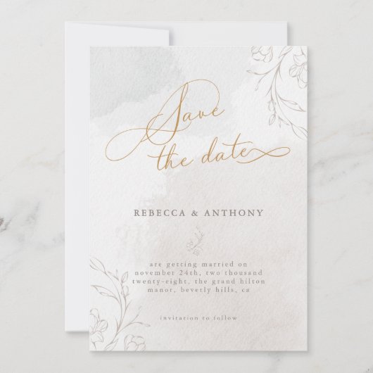 Elegantes Script Botanische Hochzeit mit Foto Save The Date (Vorderseite)