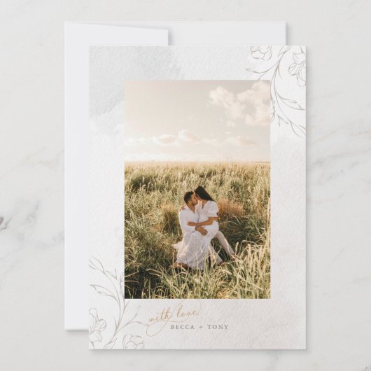 Elegantes Script Botanische Hochzeit mit Foto Save The Date (Rückseite)