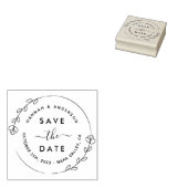 Elegantes Script & Botanischer Kranz Save the Date Gummistempel (Stempel)
