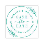 Elegantes Script & Botanischer Kranz Save the Date Permastempel (Design)