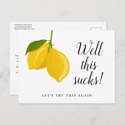 Elegantes Script-Brautparty Zurückgezogene Zitrone Postkarte (Vorne/Hinten)