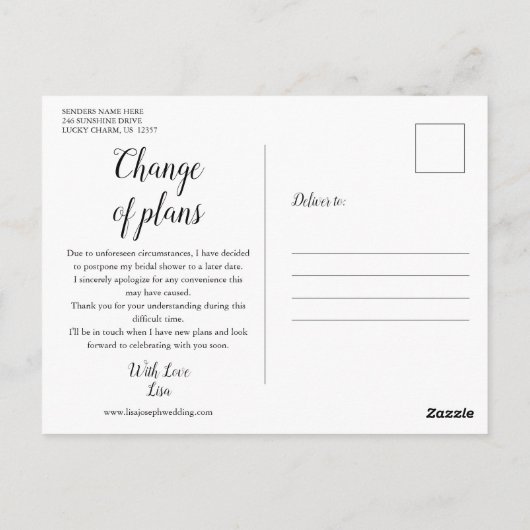 Elegantes Script-Brautparty Zurückgezogene Zitrone Postkarte (Rückseite)