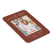 Elegantes Script Brown Foto Save the Date Magnet (Rechte Seite)
