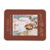 Elegantes Script Brown Foto Save the Date Magnet (Horizontal)