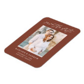 Elegantes Script Brown Foto Save the Date Magnet (Linke Seite)