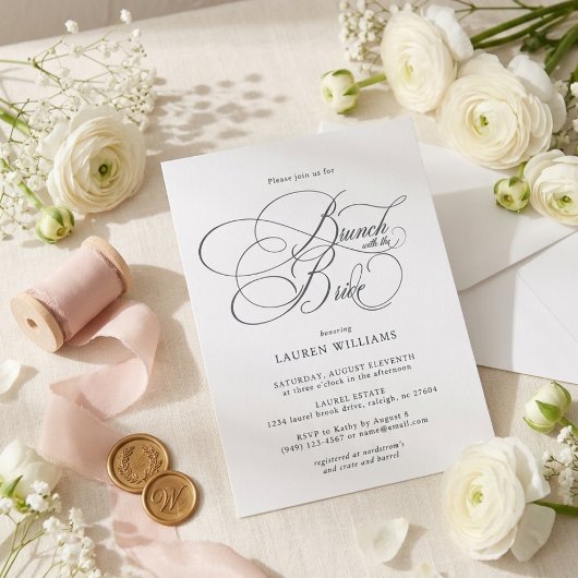 Elegantes Script-Brunch mit der Braut-Junggesellin Einladung
